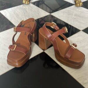 NWOT Free People Pamela Double Stack Platform Heels-Brown size 39.5